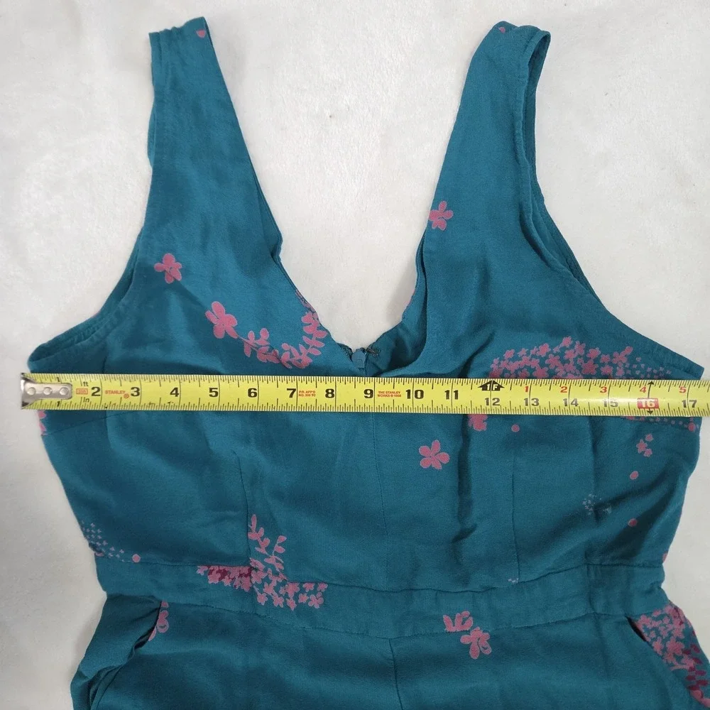 Anthropologie Maeve Floral Wide Leg Jumpsuit Teal Blue Sleeveless Sz 12 Boho